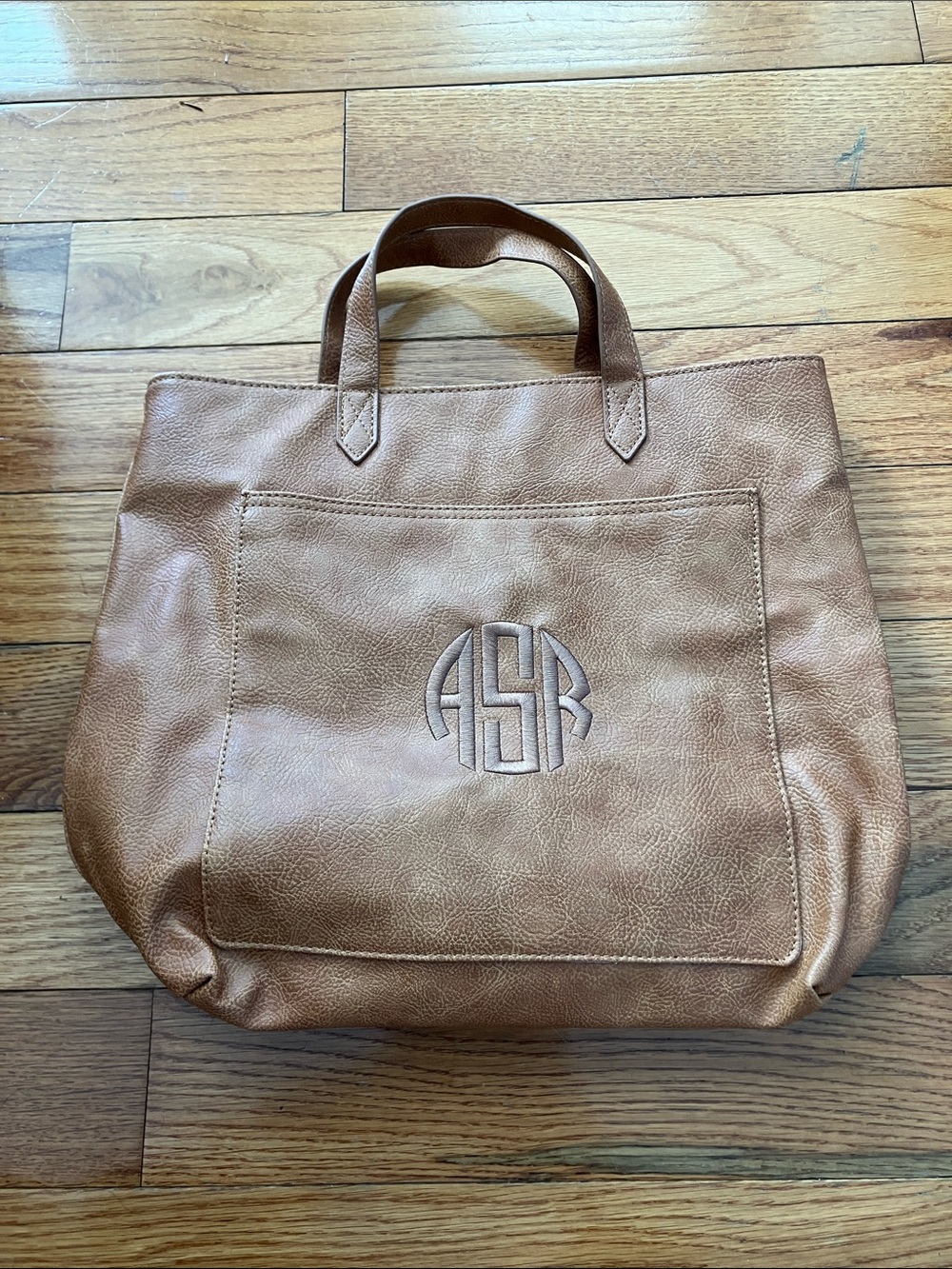 NWOT thirty-one Tan Brown Monogrammed ARS Bag with Removable Strap